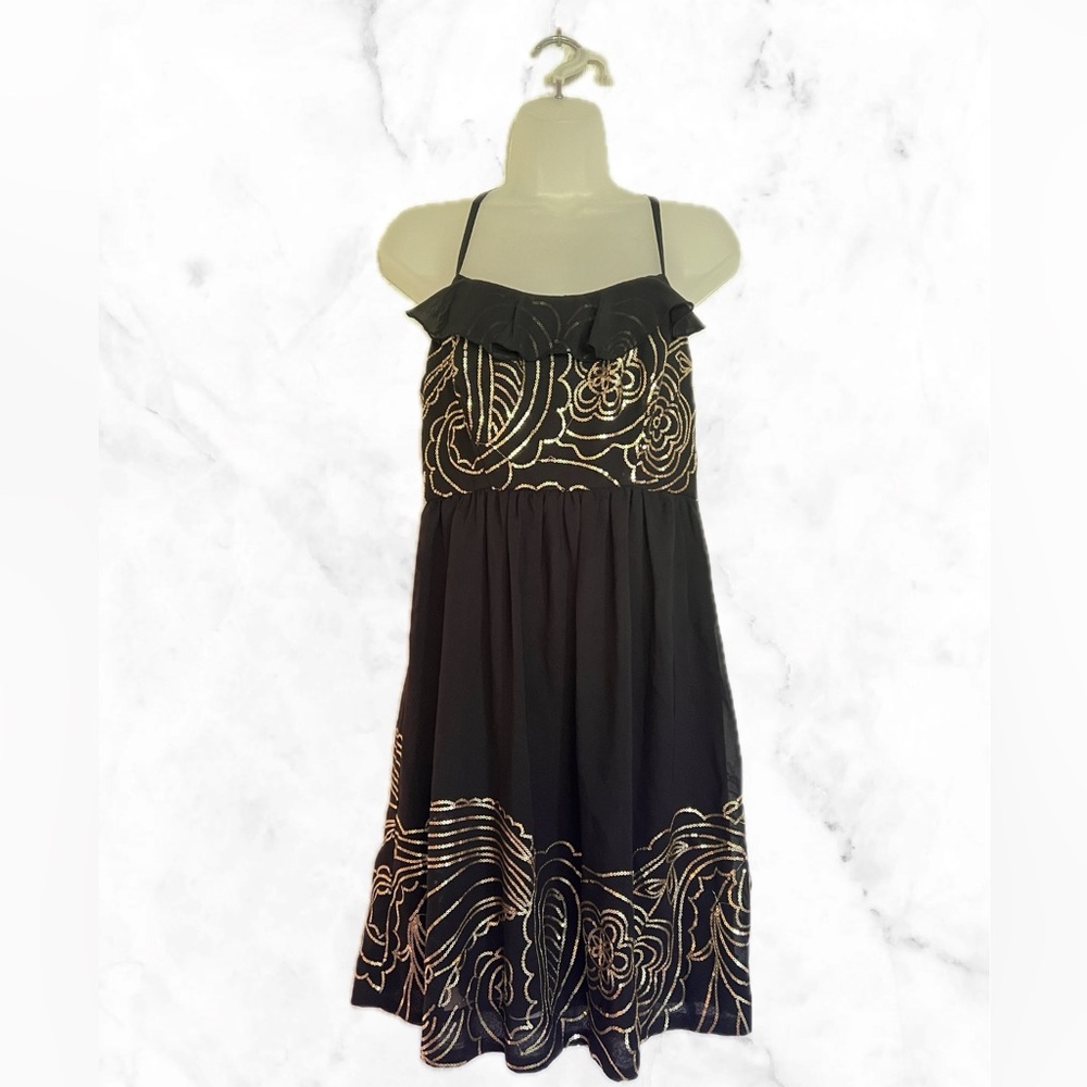 Black Mid-length Dress with Gold Sequins | size 9 |